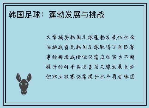 韩国足球：蓬勃发展与挑战